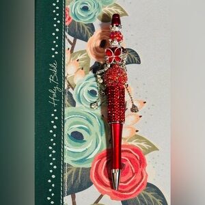NEW Glamorous Red Bejeweled Pen with Butterfly